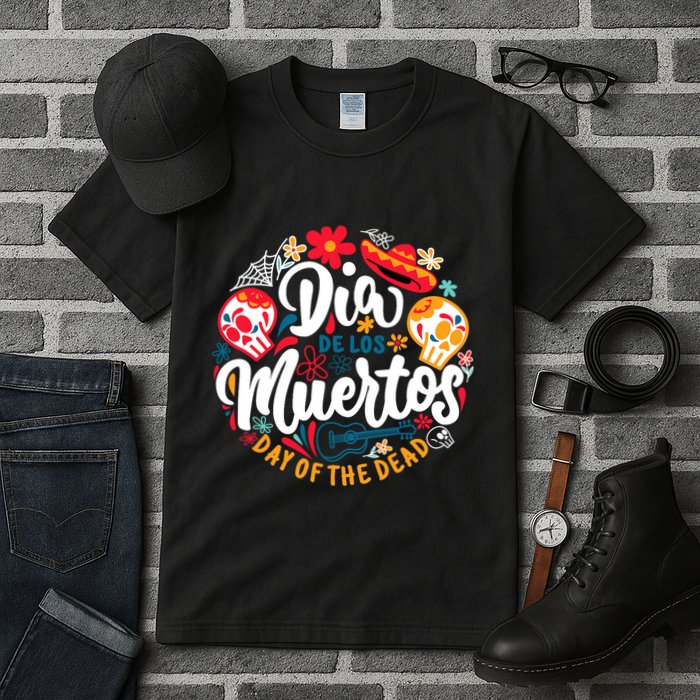 El Dia De Los Muertos Day Of The Dead Skull Sambrero Guitar Tall T-Shirt