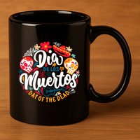 El Dia De Los Muertos Day Of The Dead Skull Sambrero Guitar 11oz C Handle Ceramic Mug