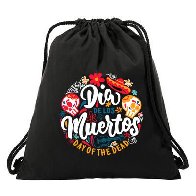 El Dia De Los Muertos Day Of The Dead Skull Sambrero Guitar Drawstring Bag