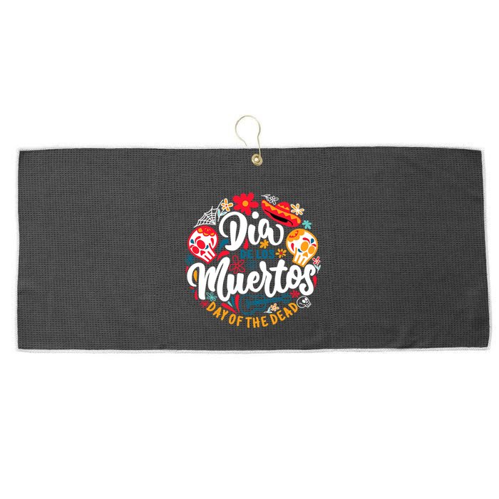 El Dia De Los Muertos Day Of The Dead Skull Sambrero Guitar Large Microfiber Waffle Golf Towel