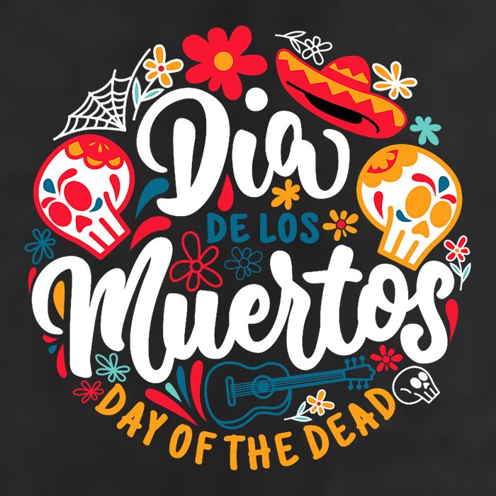 El Dia De Los Muertos Day Of The Dead Skull Sambrero Guitar Large Microfiber Waffle Golf Towel