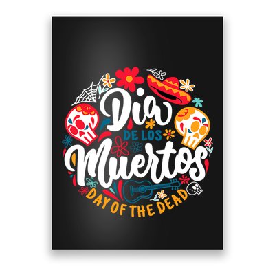 El Dia De Los Muertos Day Of The Dead Skull Sambrero Guitar Poster