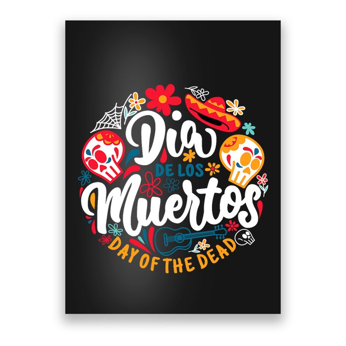 El Dia De Los Muertos Day Of The Dead Skull Sambrero Guitar Poster