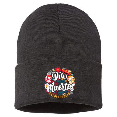 El Dia De Los Muertos Day Of The Dead Skull Sambrero Guitar Sustainable Knit Beanie