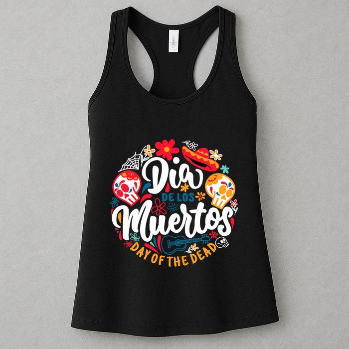 El Dia De Los Muertos Day Of The Dead Skull Sambrero Guitar Womens Tank Top