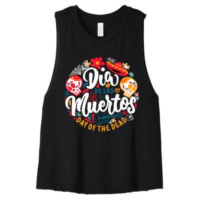 El Dia De Los Muertos Day Of The Dead Skull Sambrero Guitar Women's Racerback Cropped Tank