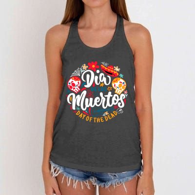 El Dia De Los Muertos Day Of The Dead Skull Sambrero Guitar Women's Knotted Racerback Tank