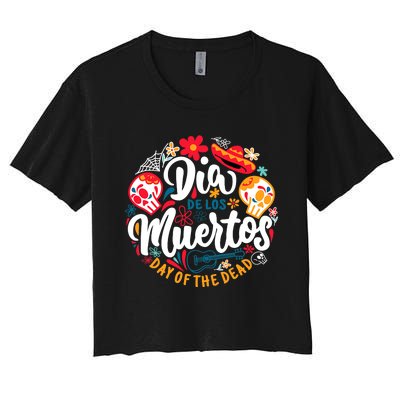 El Dia De Los Muertos Day Of The Dead Skull Sambrero Guitar Women's Crop Top Tee