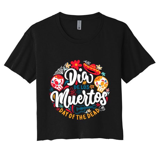 El Dia De Los Muertos Day Of The Dead Skull Sambrero Guitar Crop Top