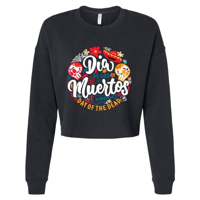 El Dia De Los Muertos Day Of The Dead Skull Sambrero Guitar Cropped Pullover Crew