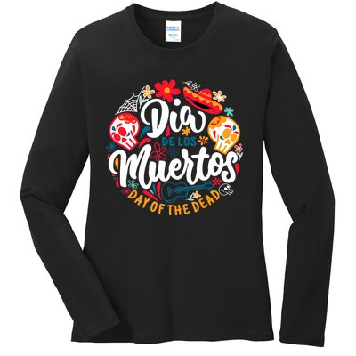 El Dia De Los Muertos Day Of The Dead Skull Sambrero Guitar Ladies Long Sleeve Shirt