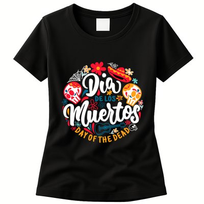 El Dia De Los Muertos Day Of The Dead Skull Sambrero Guitar Womens T-Shirt