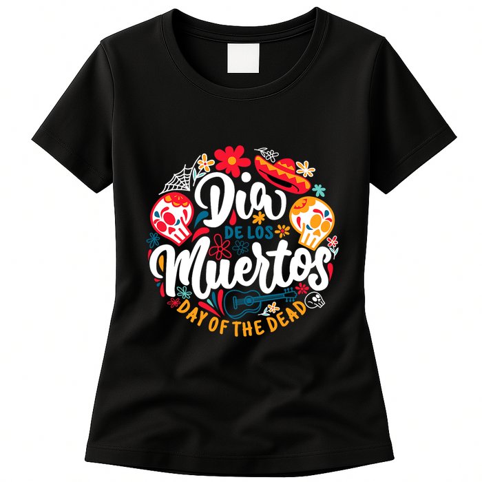 El Dia De Los Muertos Day Of The Dead Skull Sambrero Guitar Womens T-Shirt