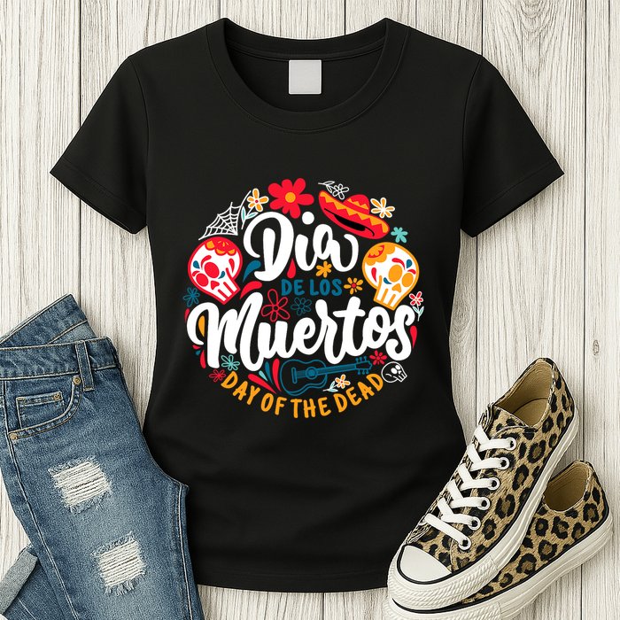El Dia De Los Muertos Day Of The Dead Skull Sambrero Guitar Womens T-Shirt