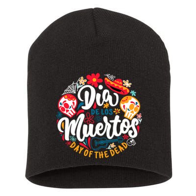 El Dia De Los Muertos Day Of The Dead Skull Sambrero Guitar Short Acrylic Beanie