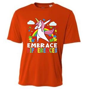 Embrace Differences Dabbing Unicorn Autism Awareness Month Gift Cooling Performance Crew T-Shirt