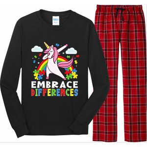 Embrace Differences Dabbing Unicorn Autism Awareness Month Gift Long Sleeve Pajama Set