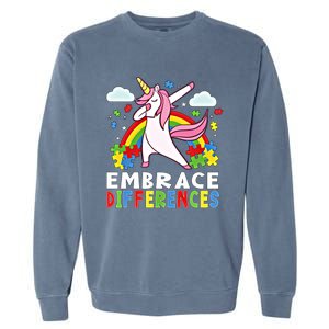 Embrace Differences Dabbing Unicorn Autism Awareness Month Gift Garment-Dyed Sweatshirt