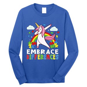 Embrace Differences Dabbing Unicorn Autism Awareness Month Gift Long Sleeve Shirt