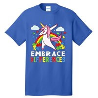 Embrace Differences Dabbing Unicorn Autism Awareness Month Gift Tall T-Shirt