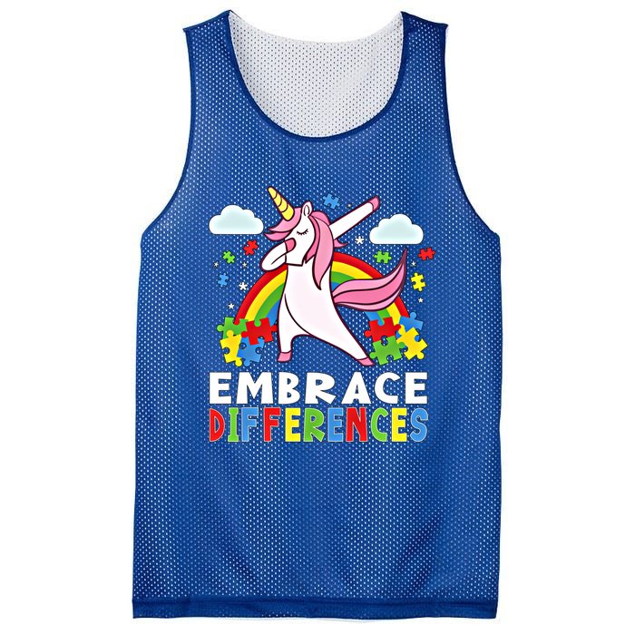 Embrace Differences Dabbing Unicorn Autism Awareness Month Gift Mesh Reversible Basketball Jersey Tank