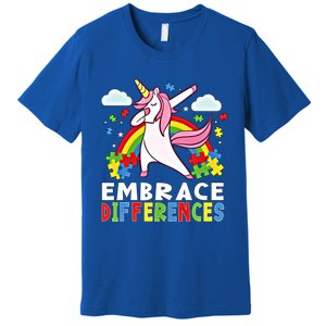 Embrace Differences Dabbing Unicorn Autism Awareness Month Gift Premium T-Shirt