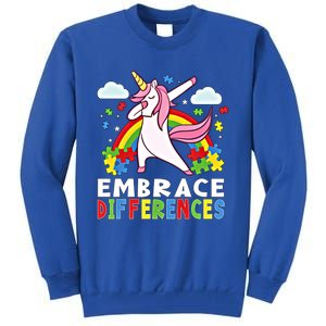 Embrace Differences Dabbing Unicorn Autism Awareness Month Gift Tall Sweatshirt