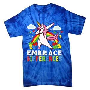 Embrace Differences Dabbing Unicorn Autism Awareness Month Gift Tie-Dye T-Shirt