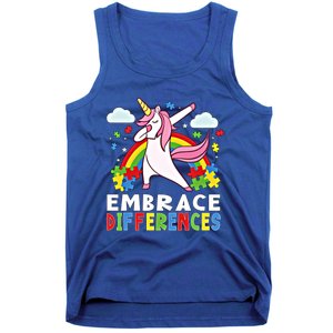 Embrace Differences Dabbing Unicorn Autism Awareness Month Gift Tank Top