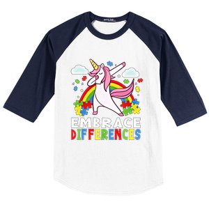 Embrace Differences Dabbing Unicorn Autism Awareness Month Gift Baseball Sleeve Shirt