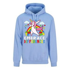 Embrace Differences Dabbing Unicorn Autism Awareness Month Gift Unisex Surf Hoodie