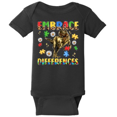 Embrace Differences Dinosaurus T-Rex Autism Awareness Day Meaningful Cute Gift Baby Bodysuit