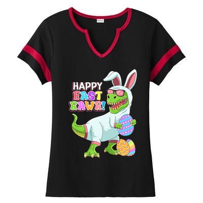 Easter Day Dinosaur Funny Happy Eastrawr T Rex Easter Ladies Halftime Notch Neck Tee