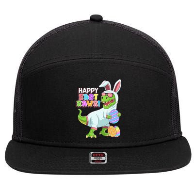 Easter Day Dinosaur Funny Happy Eastrawr T Rex Easter 7 Panel Mesh Trucker Snapback Hat