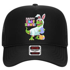 Easter Day Dinosaur Funny Happy Eastrawr T Rex Easter High Crown Mesh Back Trucker Hat