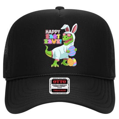 Easter Day Dinosaur Funny Happy Eastrawr T Rex Easter High Crown Mesh Back Trucker Hat