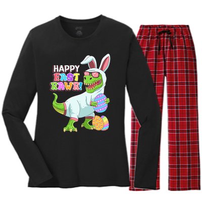 Easter Day Dinosaur Funny Happy Eastrawr T Rex Easter Women's Long Sleeve Flannel Pajama Set 