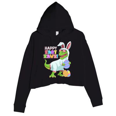 Easter Day Dinosaur Funny Happy Eastrawr T Rex Easter Crop Fleece Hoodie