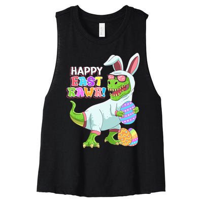 Easter Day Dinosaur Funny Happy Eastrawr T Rex Easter Women's Racerback Cropped Tank