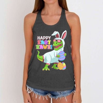 Easter Day Dinosaur Funny Happy Eastrawr T Rex Easter Women's Knotted Racerback Tank