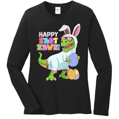 Easter Day Dinosaur Funny Happy Eastrawr T Rex Easter Ladies Long Sleeve Shirt