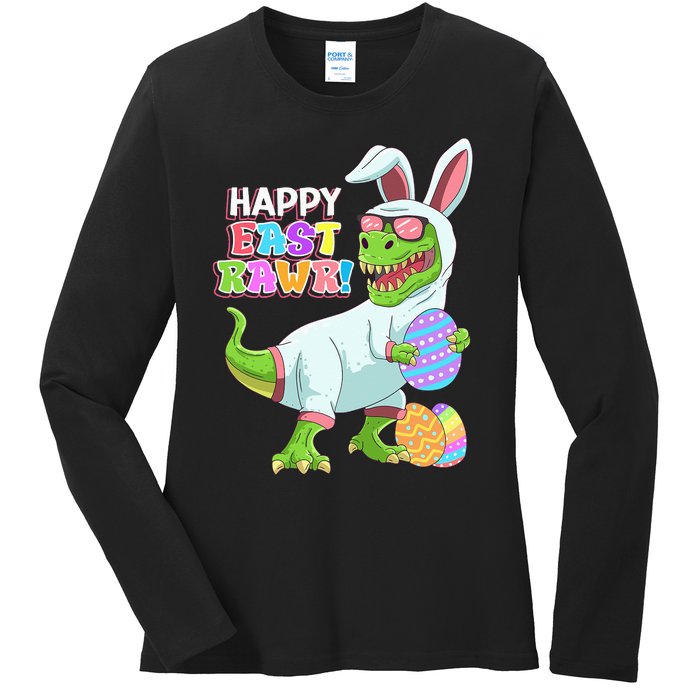 Easter Day Dinosaur Funny Happy Eastrawr T Rex Easter Ladies Long Sleeve Shirt