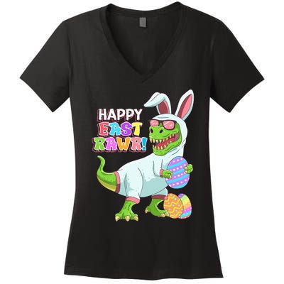 Easter Day Dinosaur Funny Happy Eastrawr T Rex Easter Women's V-Neck T-Shirt