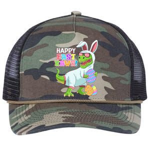 Easter Day Dinosaur Funny Happy Eastrawr T Rex Easter Retro Rope Trucker Hat Cap