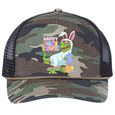 Easter Day Dinosaur Funny Happy Eastrawr T Rex Easter Retro Rope Trucker Hat Cap