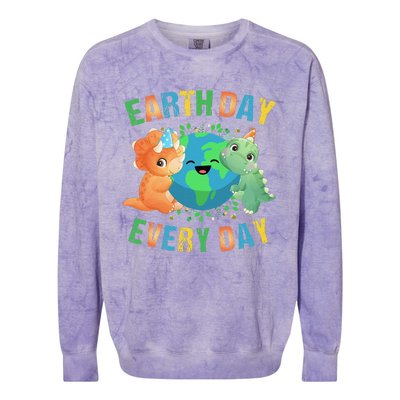 Earth Day Every Day Dinosaur Hugging Earth Nature Dino Lover Gift Colorblast Crewneck Sweatshirt