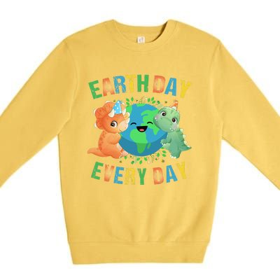 Earth Day Every Day Dinosaur Hugging Earth Nature Dino Lover Gift Premium Crewneck Sweatshirt