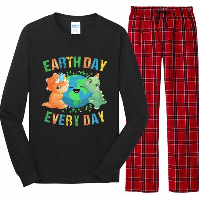 Earth Day Every Day Dinosaur Hugging Earth Nature Dino Lover Gift Long Sleeve Pajama Set