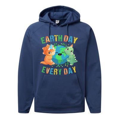 Earth Day Every Day Dinosaur Hugging Earth Nature Dino Lover Gift Performance Fleece Hoodie