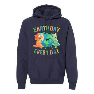 Earth Day Every Day Dinosaur Hugging Earth Nature Dino Lover Gift Premium Hoodie